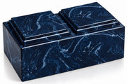 Blue Marble-Look Mango Wood Companion Urn for Two – Double Cremation Urn for Husband & Wife, Couples Memorial Urn